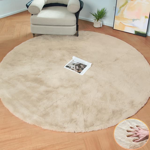 ORINOVA Runder Teppich Beige Waschbar Fellteppich 🐰🏠