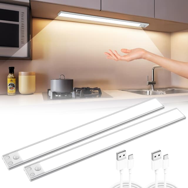 COOLNIGHT Unterbauleuchte Küche LED Akku[2 Stück], 41CM+USB Aufladbare+90 LED Unterschrank Beleuchtung Küche