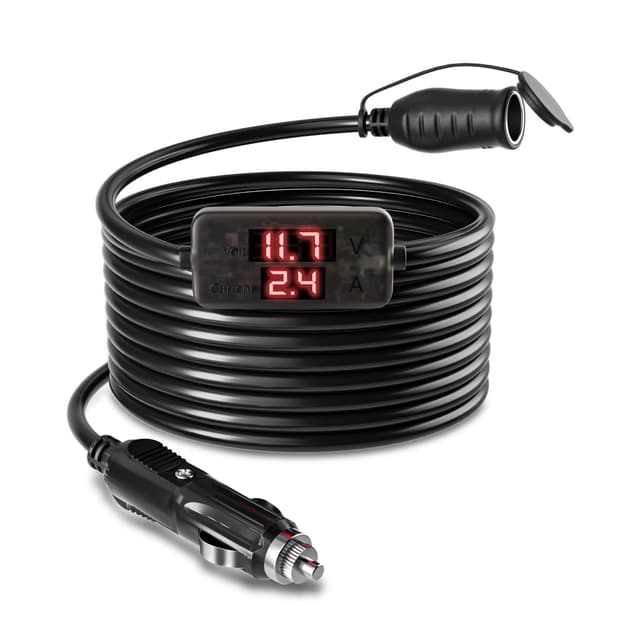 🔌 RGBer® Zigarettenanzünder 12V Verlängerungskabel mit Batteriewächter 12v - 2m mit Voltmeter