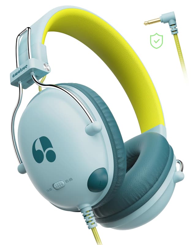 awatrue Kinder Kopfhörer für Schule/Tablet/PC (Grün Gelb) 🎧👦📚