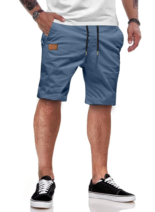 JMIERR Kurze Hosen Herren Shorts Herren Sommer Chino Baumwolle Elastische Taille mit Taschen S C Himmelblau 🩳🏃‍♂️