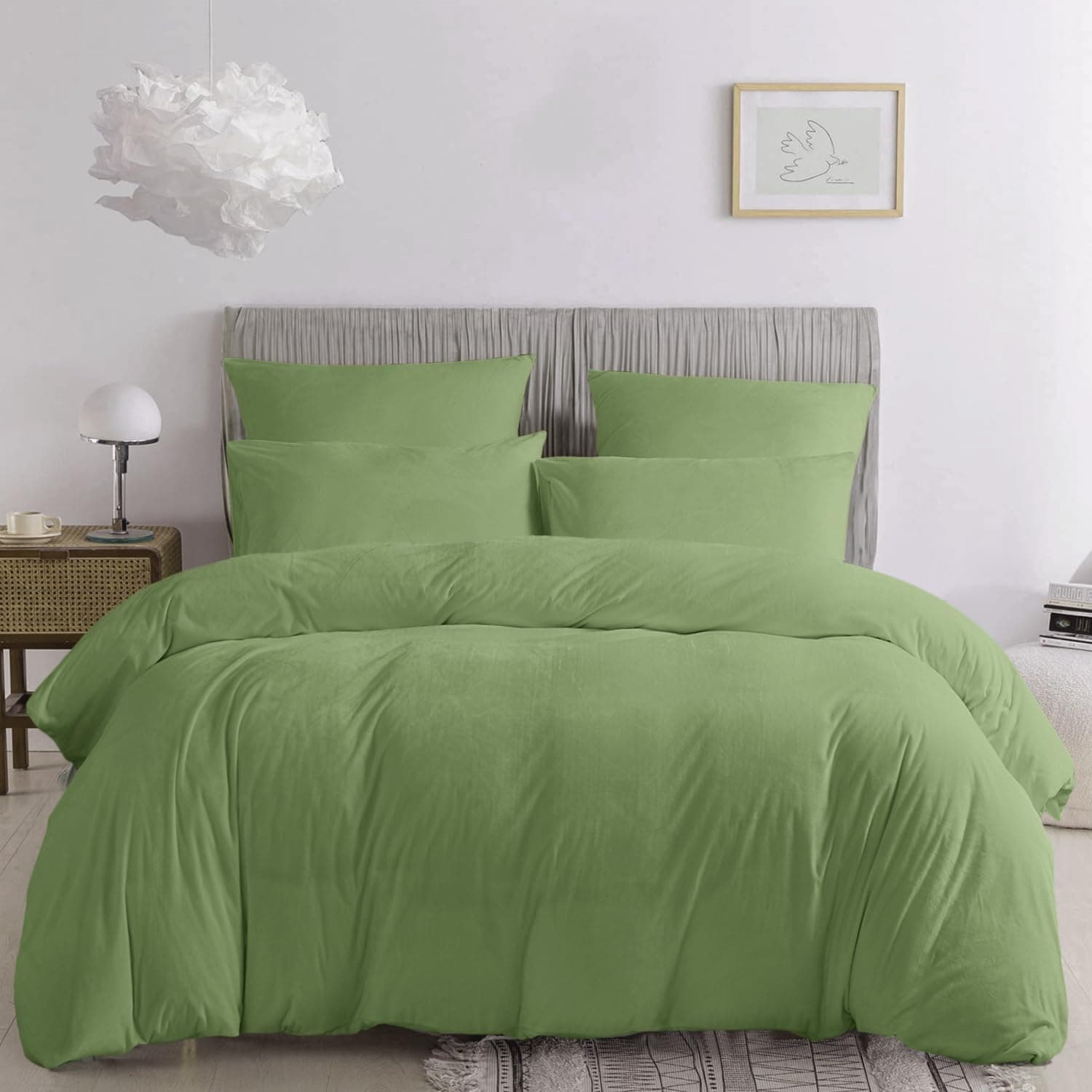 🌟 Damier Plüsch Bettwäsche 200x220 Winter Warm Samt Grün Hellgrün Uni Einfarbig Bettbezug Set 🛏️