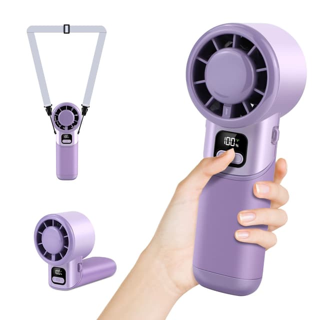 HONEYYEAR Tragbarer Turbo-Handventilator | 5-stufiger Wind | Mini-Handventilator Wiederaufladbarer Akku | 3-in-1-Hand-, Nacken- & Tischventilator | Lila 💨🌪️