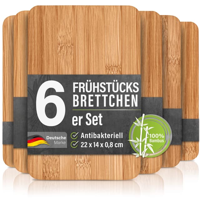 🌿🪚 6er-Set Frühstücksbrettchen aus Bambus Holz - 22x14x0,8cm 🪚🌿
