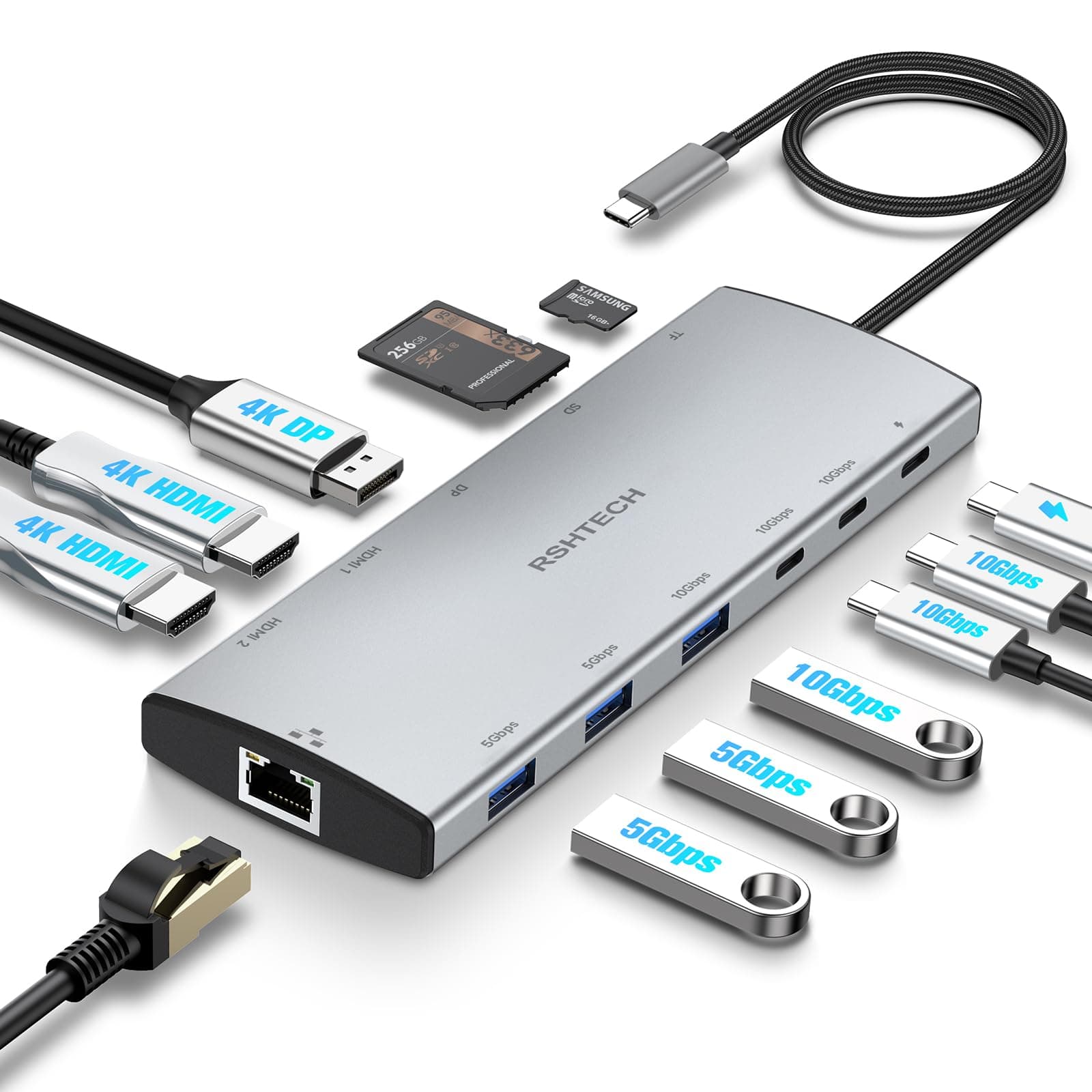 RSHTECH 12 in 1 USB C Hub mit 2 HDMI und Display - Dockingstation für 2 Monitore 🚀
