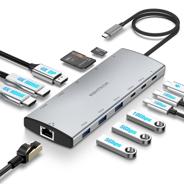 RSHTECH 12 in 1 USB C Hub mit 2 HDMI und Display - Dockingstation für 2 Monitore 🚀