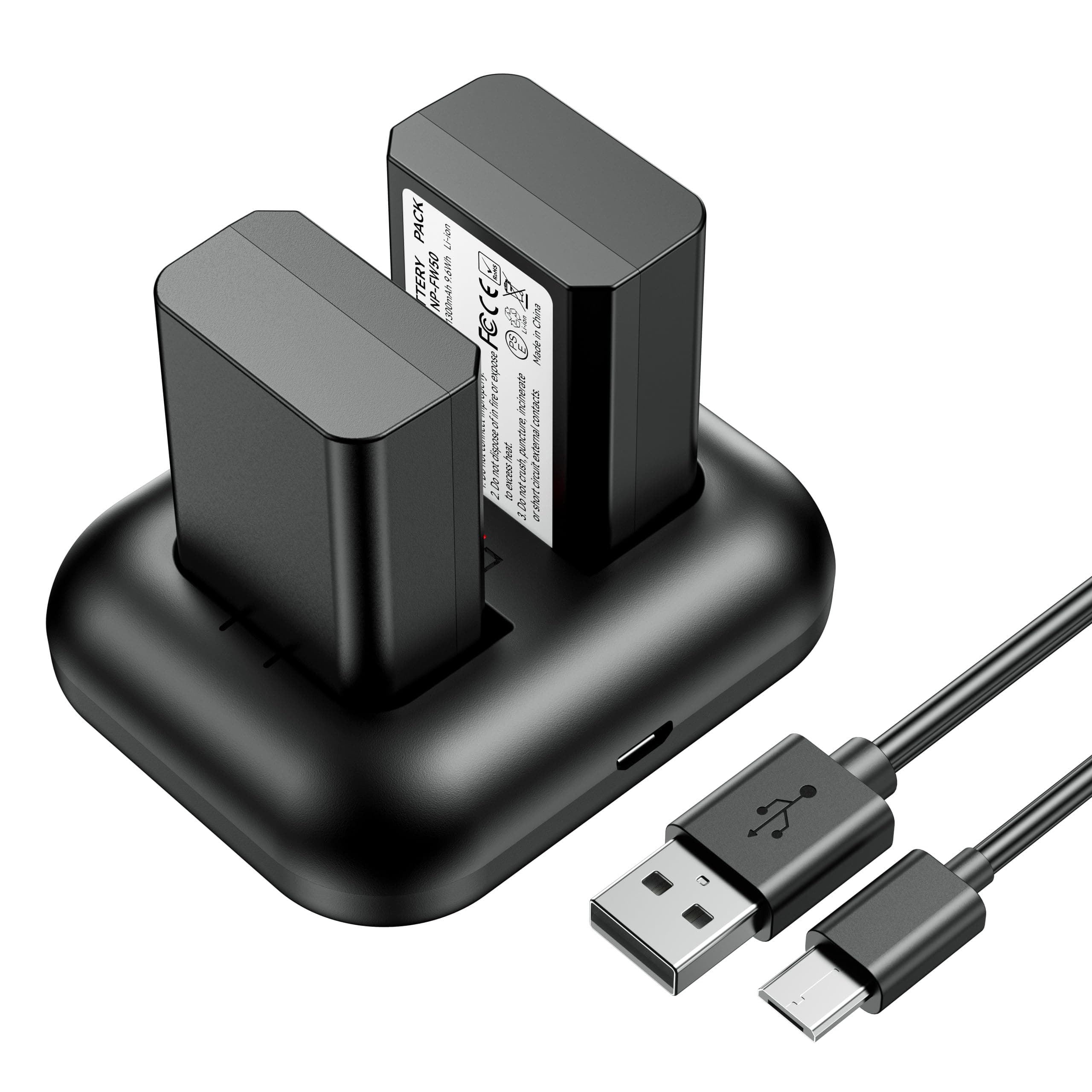 ENEGON NP-FW50 Akku 1300mAh und Dual USB Ladegerät Kit für Sony ZV-E10 A6000, A6500, A6300, A6400, A7, A7II, A7RII, A7SII, A7S, A7S2, A7R, A7R2, A55, A5100, A5000,A3000, A55,RX10 2 * NP-FW50 AKKU 📸