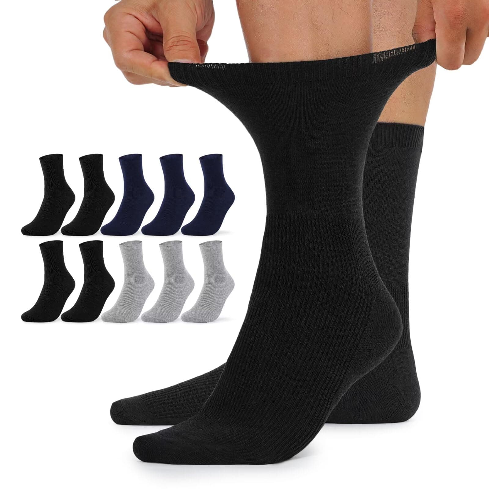 🧦 TUUHAW 10 Paar Diabetikersocken Herren und Damen ohne Gummibund 43-46