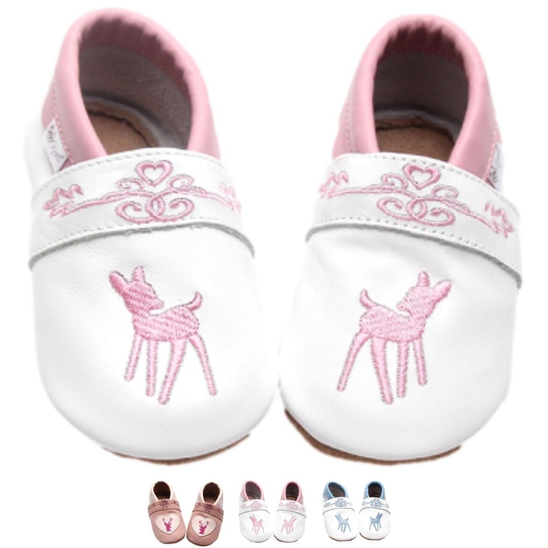 👶 Gipfli Baby Krabbelschuhe für Mädchen mit alpiner Stickerei | Weiche Echtleder Lauflernschuhe 🦌