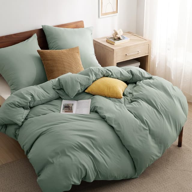 🌿🛌 BETTSURE Bettwäsche 135x200 4teilig Salbeigrün - 2 Bettbezüge 135x200 cm + 2 Kissenbezüge 80X80 cm