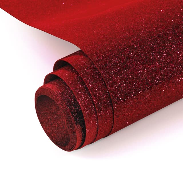 NANAPLUMS Glitzer Plotterfolie Textil - Heat Transfer Vinyl Transferfolie Plotter Flexfolie für Textilien Transferfolie zum Aufbügeln für DIY T-Shirt, Stoffe(Rot) Glitzer Rot 🌟