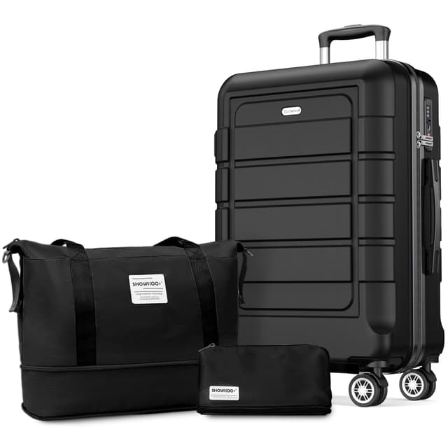 🧳 SHOWKOO Koffer Groß Hartschale Leicht ABS+PC Erweiterbar Reisekoffer Set XL-Schwarz