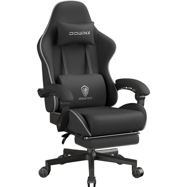 Dowinx Gaming Stuhl Tasche Frühling Kissen, Atmungsaktiver Bürostuhl aus Hochwertigem Stoff, Ergonomischer PC-Stuhl mit Kopfstütze (Schwarz) - Übergröße