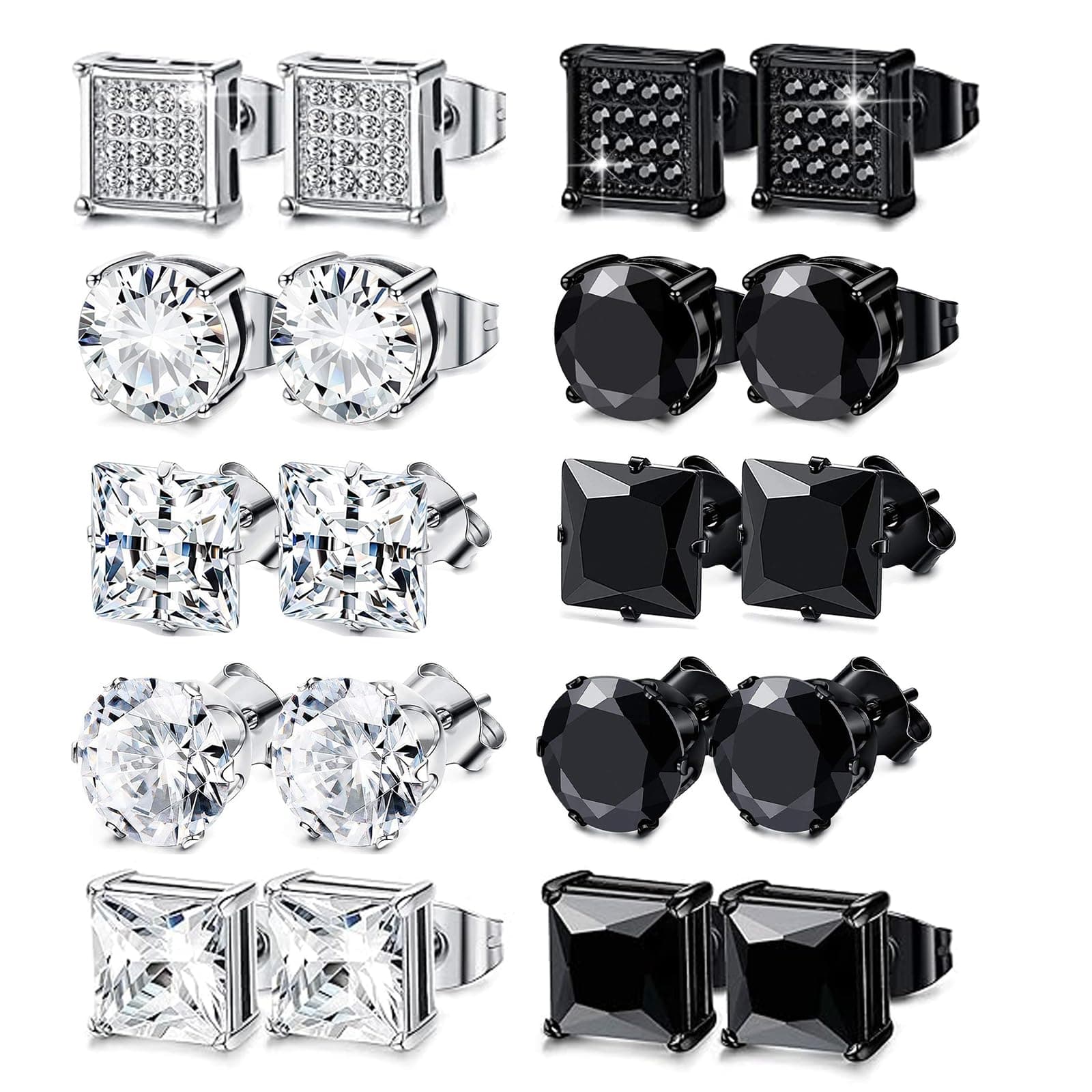 XSDSLS 10 Paar Ohrringe Ohrstecker Herren Männer 🎁 Edelstahl Schwarz Silber 💎