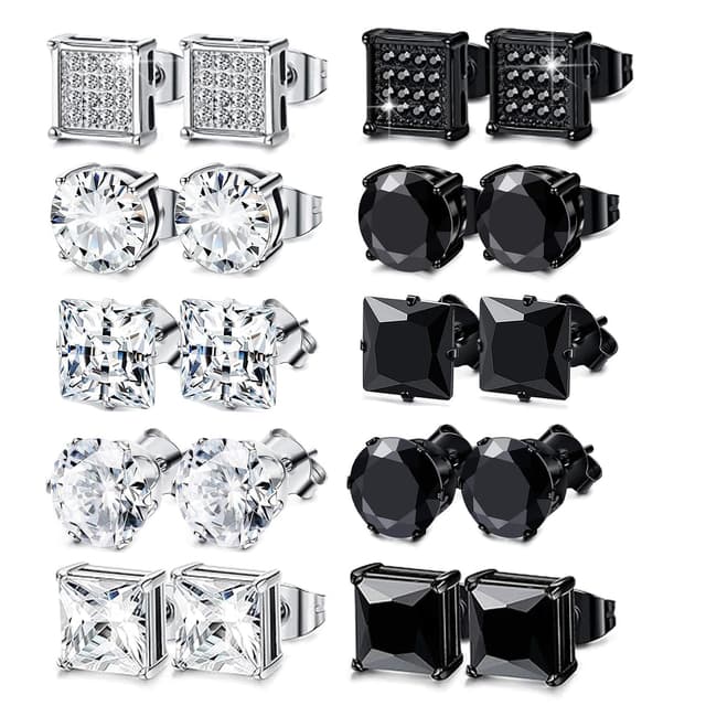 XSDSLS 10 Paar Ohrringe Ohrstecker Herren Männer 🎁 Edelstahl Schwarz Silber 💎