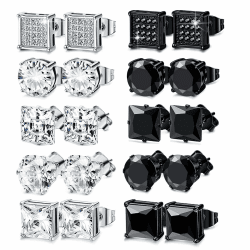XSDSLS 10 Paar Ohrringe Ohrstecker Herren Männer 🎁 Edelstahl Schwarz Silber 💎