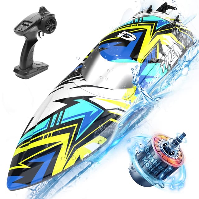 DEERC Ferngesteuertes Boot Tarnung mit Bürstenlosem Motor 2212,48 km/h RC Boot mit Alarmfunktion