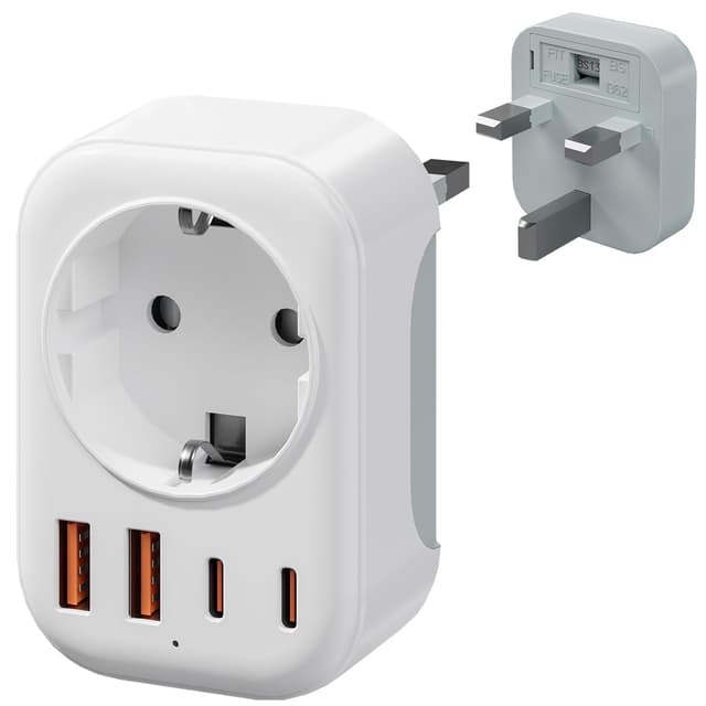🔌🔋 Bigfish Adapter England Deutschland Stecker mit 2 USB-C & 2 USB-A(3.4A), UK Adapter, Steckdosenadapter England, Reiseadapter UK Typ G für EU zu England/Schottland/Irland/Dubai/Maldives EU to UK mit 4 USB, Weiß Sonderangebot!