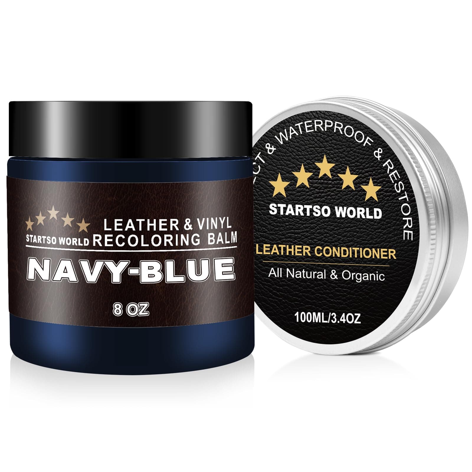 STARTSO WORLD Leder Reparatur Set blau mit Lederfett, 200ml Flüssigleder, Lederfarbe, Leder-Schramm-Entferner, Leder- & Vinyl-Reparaturset