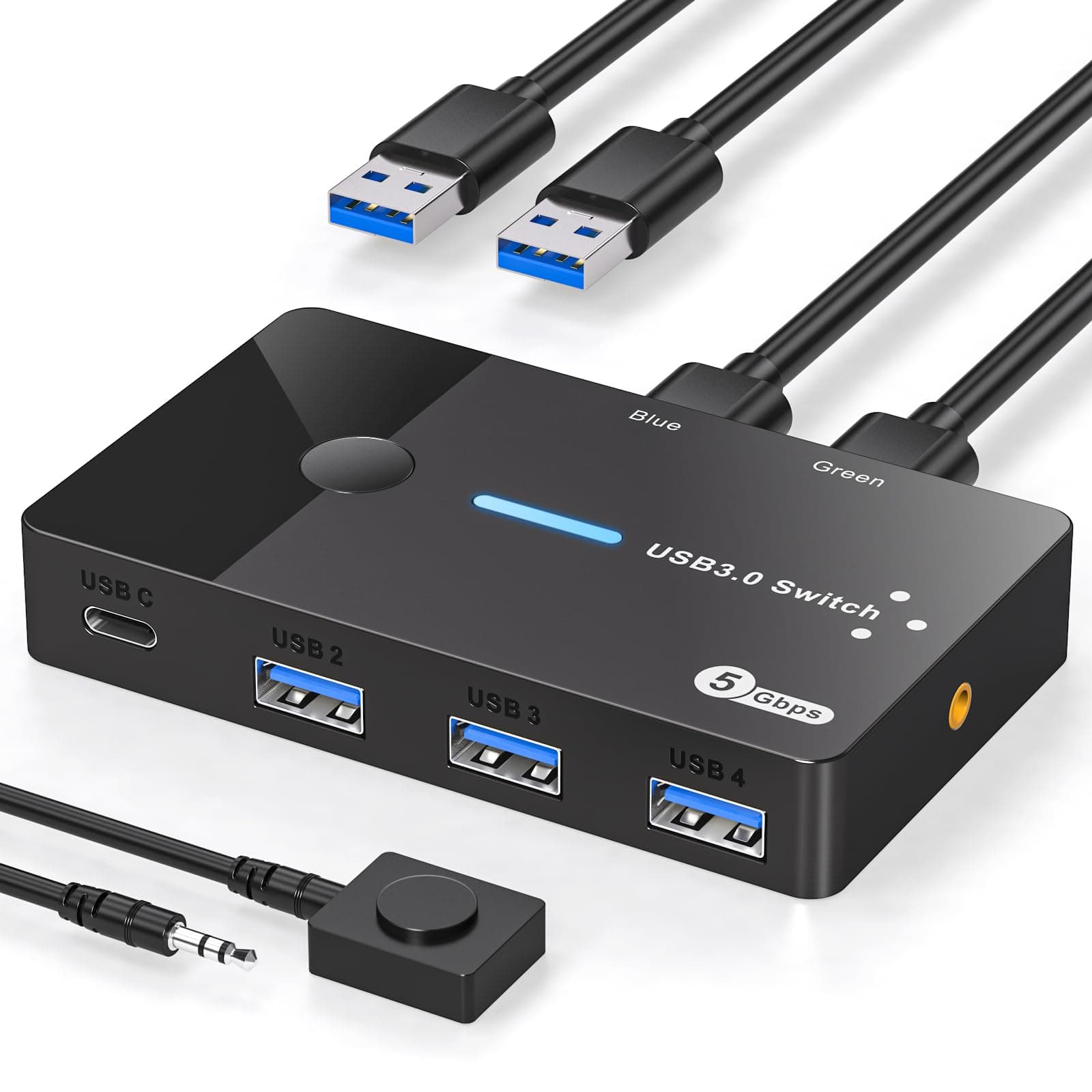 🖥️🔌 AILVLVNG USB 3.0 Switch 2 PC Sharing USBC & A Geräte, USB Schalter 2 In 4 Out Schwarz
