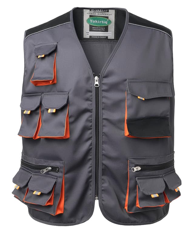 🔧👷‍♂️ Yukirtiq Herren Arbeitsweste - Handwerker Weste mit 10 Taschen - Funktionsweste XXL Dunkelgrau
