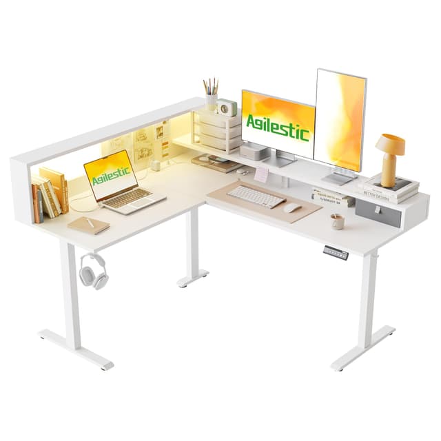 🌟Sonderangebot! Agilestic Höhenverstellbarer L-förmiger Schreibtisch 160 x 140 cm mit LED-Beleuchtung🌟