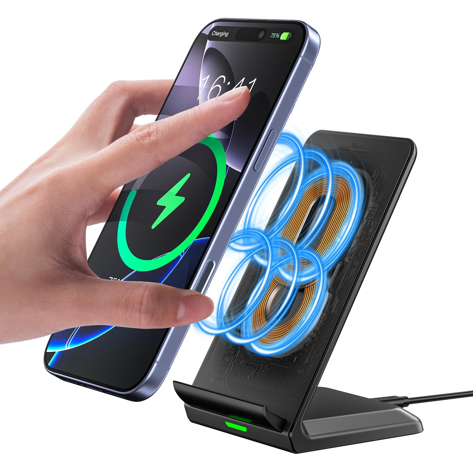 🔋📱 Induktive Ladestation Schnelles Kabelloses Ladegerät Handy Ständer handyhalterung, Wireless Charger Stand für iPhone 16/15/14/13/12/11 Mini Plus Pro MAX/X/XR/Samsung Galaxy S24/S23/S22/S21/S20,Google Black