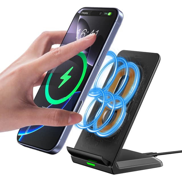🔋📱 Induktive Ladestation Schnelles Kabelloses Ladegerät Handy Ständer handyhalterung, Wireless Charger Stand für iPhone 16/15/14/13/12/11 Mini Plus Pro MAX/X/XR/Samsung Galaxy S24/S23/S22/S21/S20,Google Black