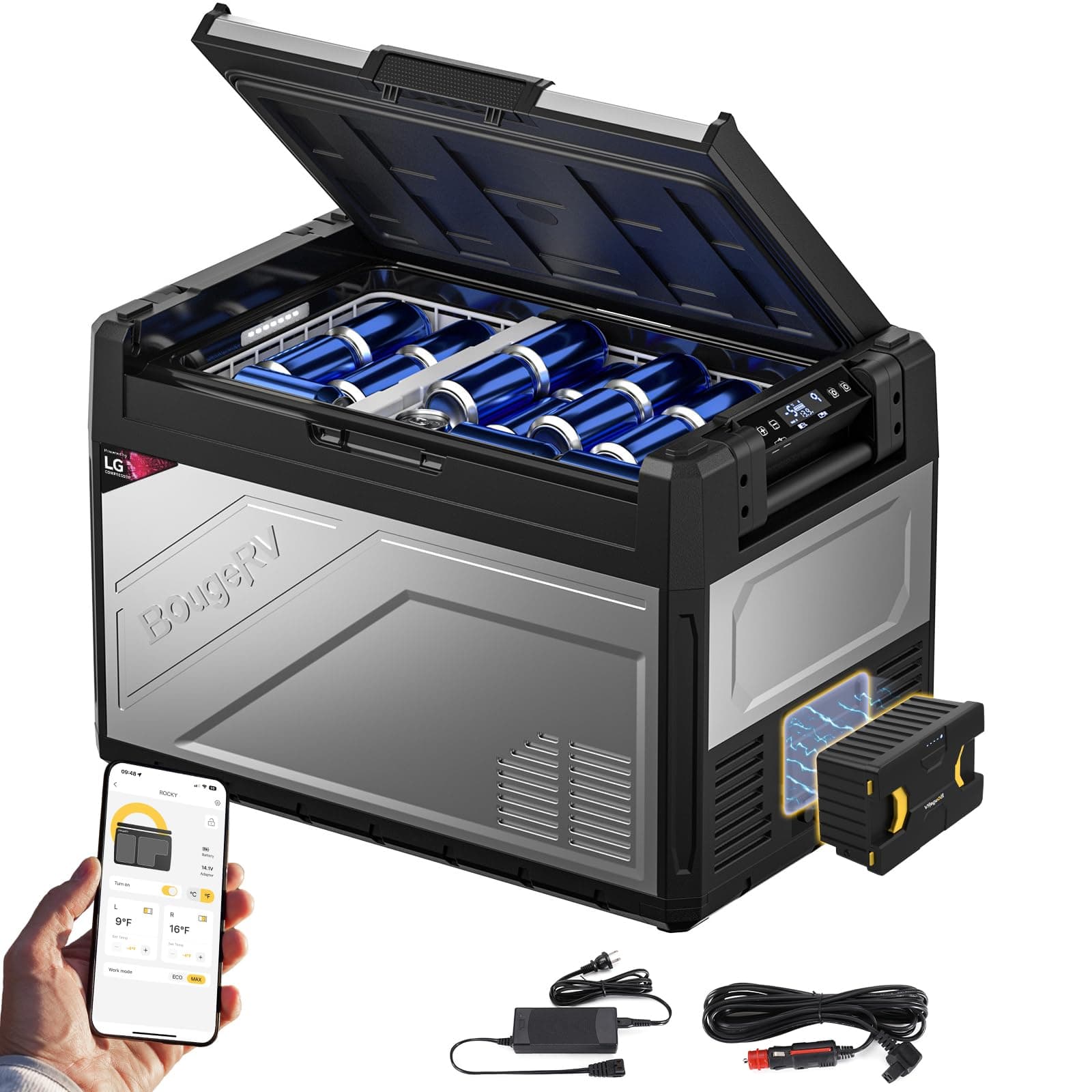 BougeRV Rocky2 52L Kompressor Kühlbox Auto mit Akku Kühlbox 12V 230V 🌞🚗
