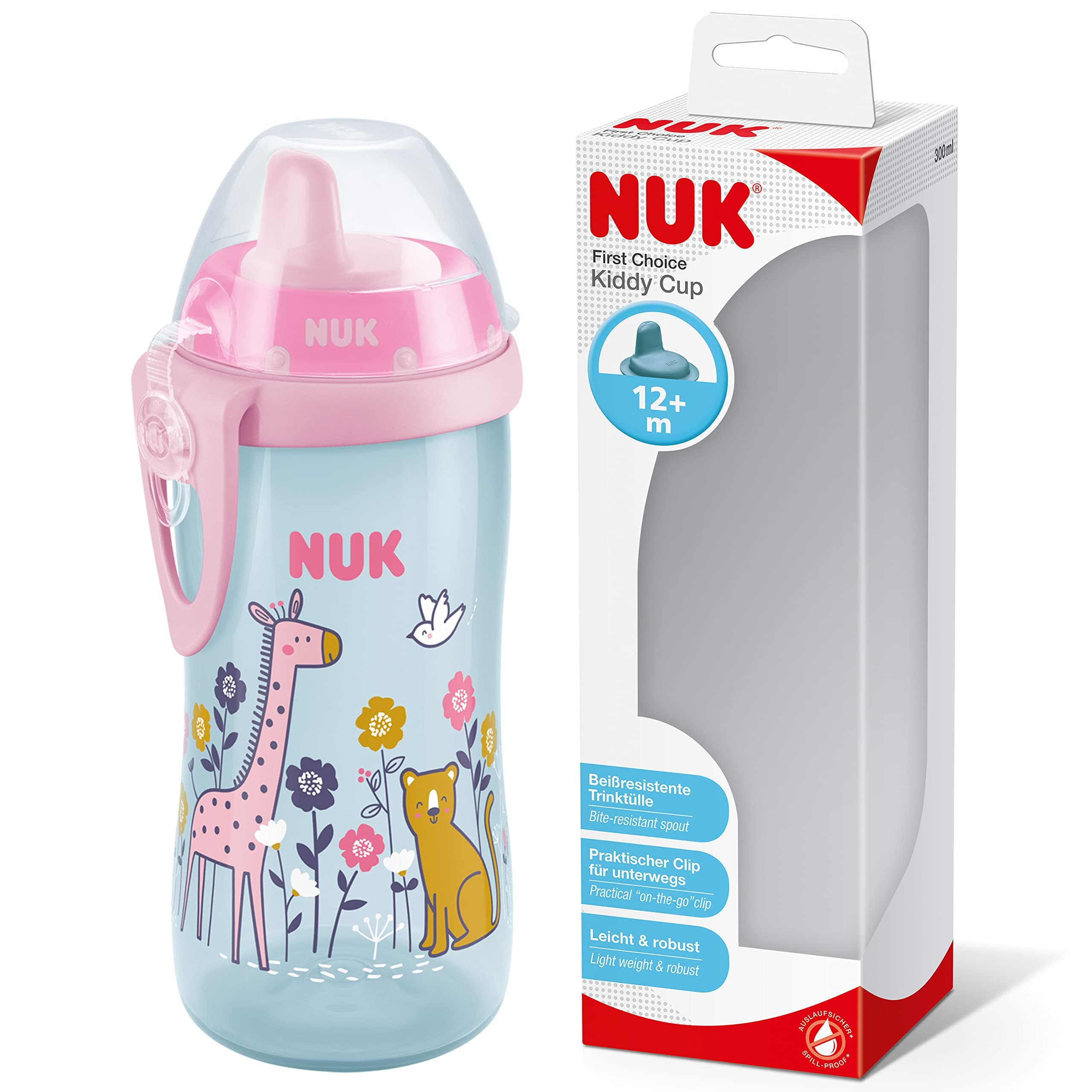 🦒 NUK First Choice Kiddy Cup Trinklernbecher | 12+ Monate | 300 ml | BPA-frei | Giraffe (pink) 🌟