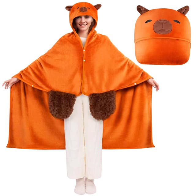 Kuscheldecke Capybara mit Ärmeln und Kapuze 🦙🧡