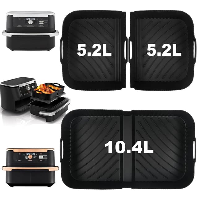 3 Stück Silikonform Heißluftfritteuse für Ninja Foodi Flexdrawer 10,4 L Heißluftfritteuse AF500DE, Cecotec 9000, 1×10.4L und 2×5.2L