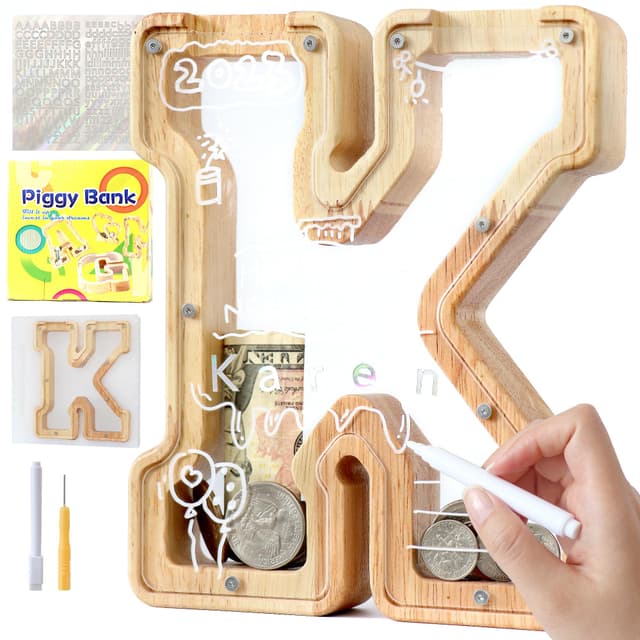 Lakpopya Spardose Kinder Buchstaben aus Holz für A-Z Personalisiert Sparschwein 🐷