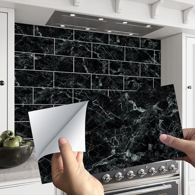 🌟 ANHUIB 16 Stück Schwarz Fliesenaufkleber Badezimmer Selbstklebende Fliesendekor 🌟