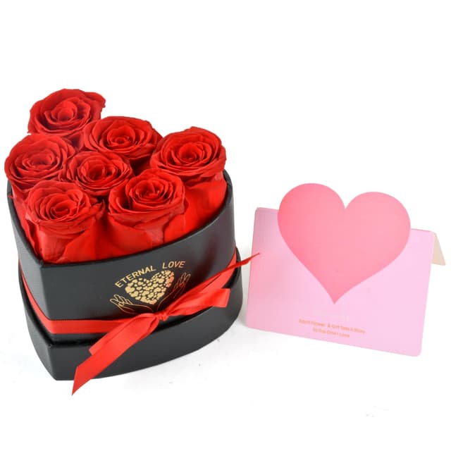MAOOY 7 Infinity Rosen, Ewige Rose Geburtstagsgeschenke für Frauen,Konservierte Rose in Herzbox,Geschenke für Mutter zum Geburtstag,Valentinstag,Weihnachten,Jahrestag，Hochzeitstag，Rote Rose 7 ewige Blume 14X15cm