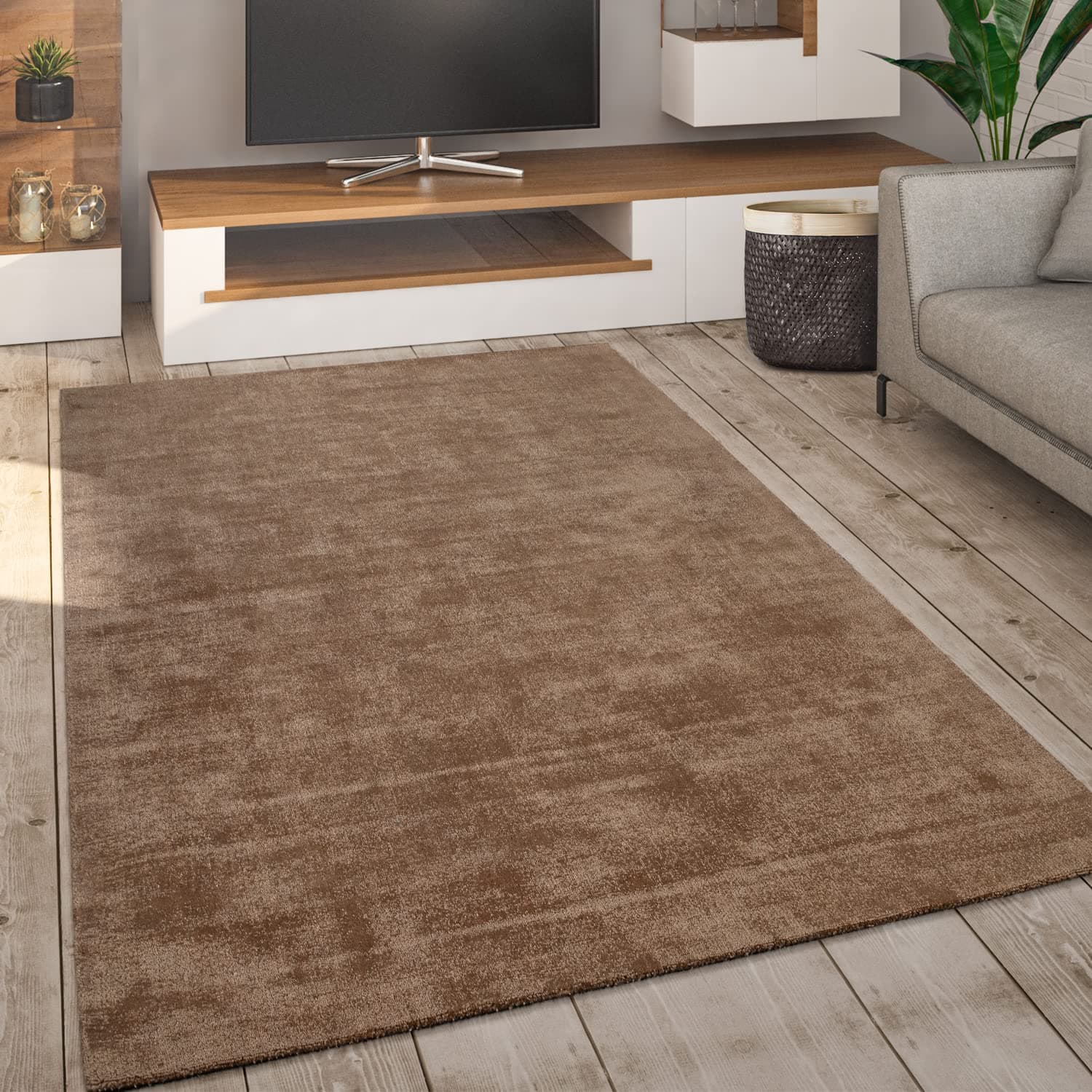 Paco Home Teppich Wohnzimmer Handgewebt Modern Einfarbig Beige 80x150 cm