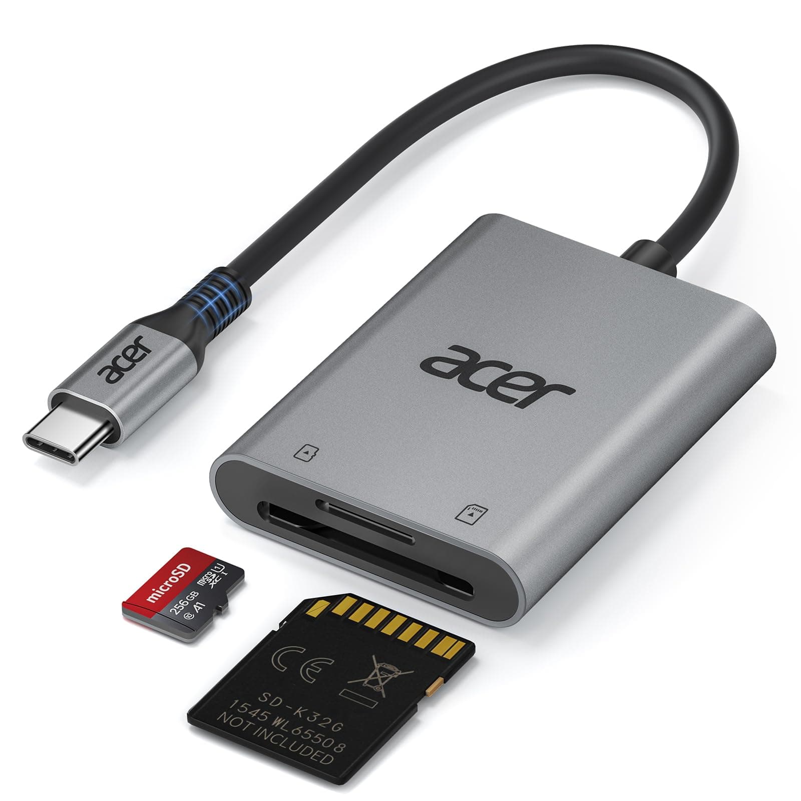 🔥 Acer USB C SD Kartenleser 📸 USB-C SD Micro SD Card Reader Aluminium 🚀 Typ C Speicherkartenleser 📱 Adapter für iPhone 15/16 Serie,Galaxy S24,iPad Pro,MacBook Pro,Surface Pro usw.