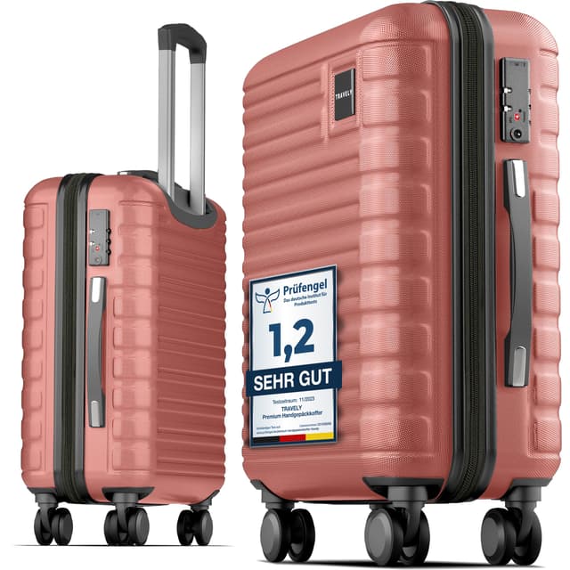 TRAVELY Premium Handgepäck Koffer 55x40x20cm - Roségold 🧳