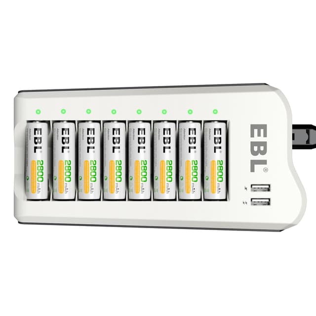 🔋🔌 EBL Akku Ladegerät mit AA Akku 2800mAh 8 Stück - Batterieladegerät mit 2-USB Port