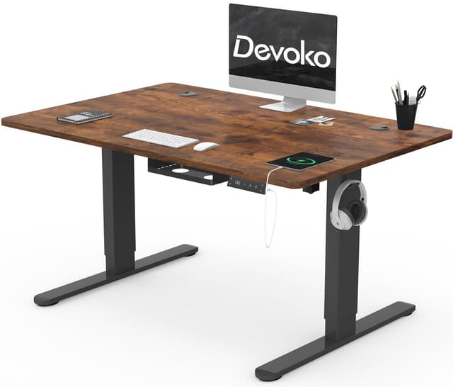 Devoko Höhenverstellbarer Schreibtisch 120x80cm mit Typ-C Ladeanschluss 🌟 Elektrischer Mobiler Computertisch