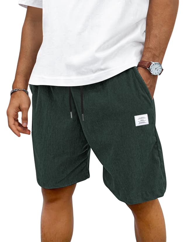 👖 TARAINYA Corduroy Kurze Hosen Herren B Baumwolle Kordelzug Shorts Sommer Stretch Freizeitshorts 🟢 L