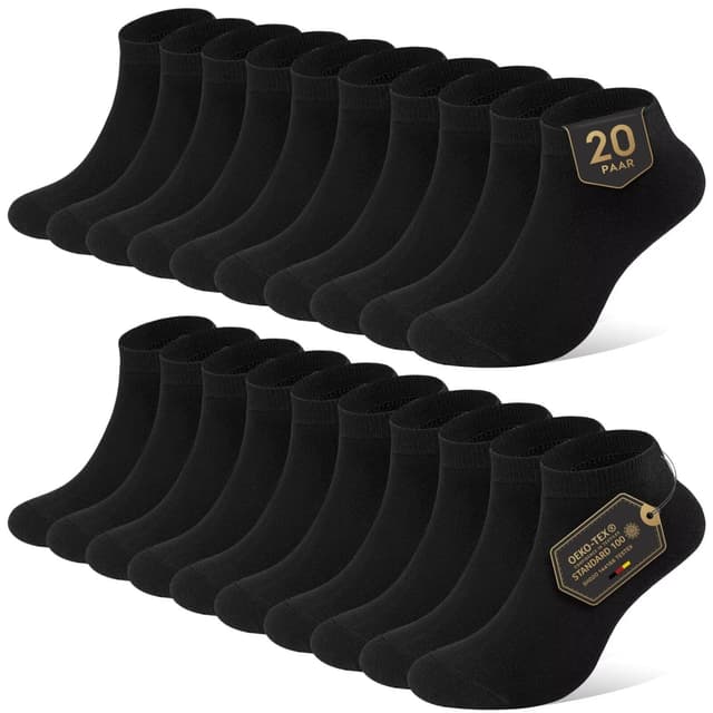 🧦 YouShow Sneaker Socken Herren Damen 10 Paar Kurze Halbsocken Quarter Baumwolle Unisex 39-42 20x Schwarz Deal 🧦