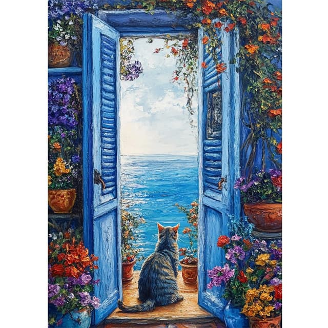 DOMROM Landschaft Diamond Painting, Katze Diamond Painting Erwachsene Kinder Blumen Diamond Painting Set, Diamant Malerei Kit Diamond Art Erwachsene für Home Wand Dekor 30x40cm