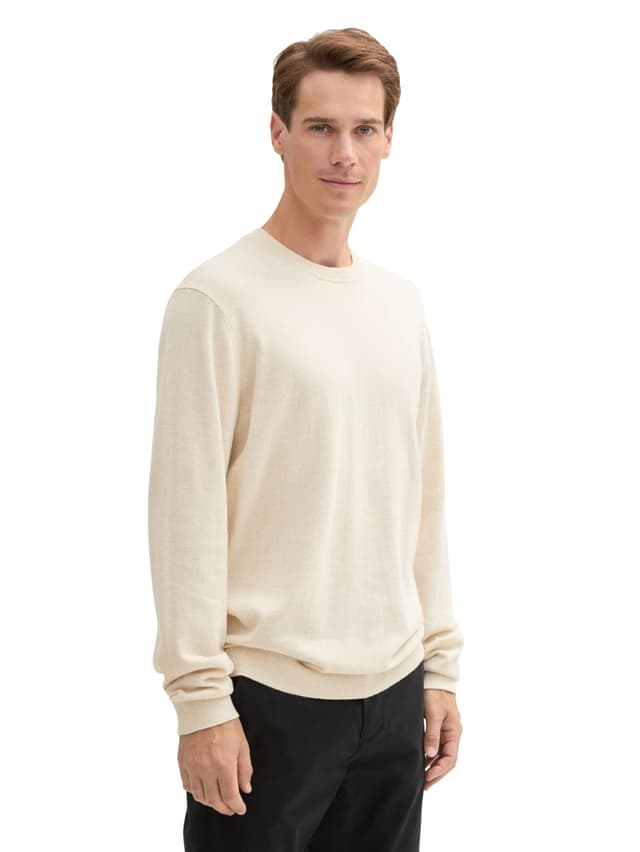 TOM TAILOR Herren Basic Strickpullover mit Kaschmir XXL 36305 - Sand White Melange ⭐️🧥