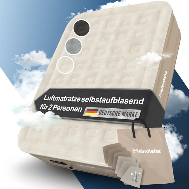 Heimfleiss® Luftbett 2 Personen | Premium Aufblasbare Matratze 150x200 cm 👨‍👩‍👧‍👦🏕️🛌