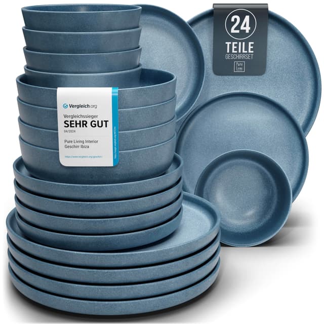 Steingut Geschirrset 6 Pers. 24-tlg Urban Style Matt Blau 🍽️🏙️