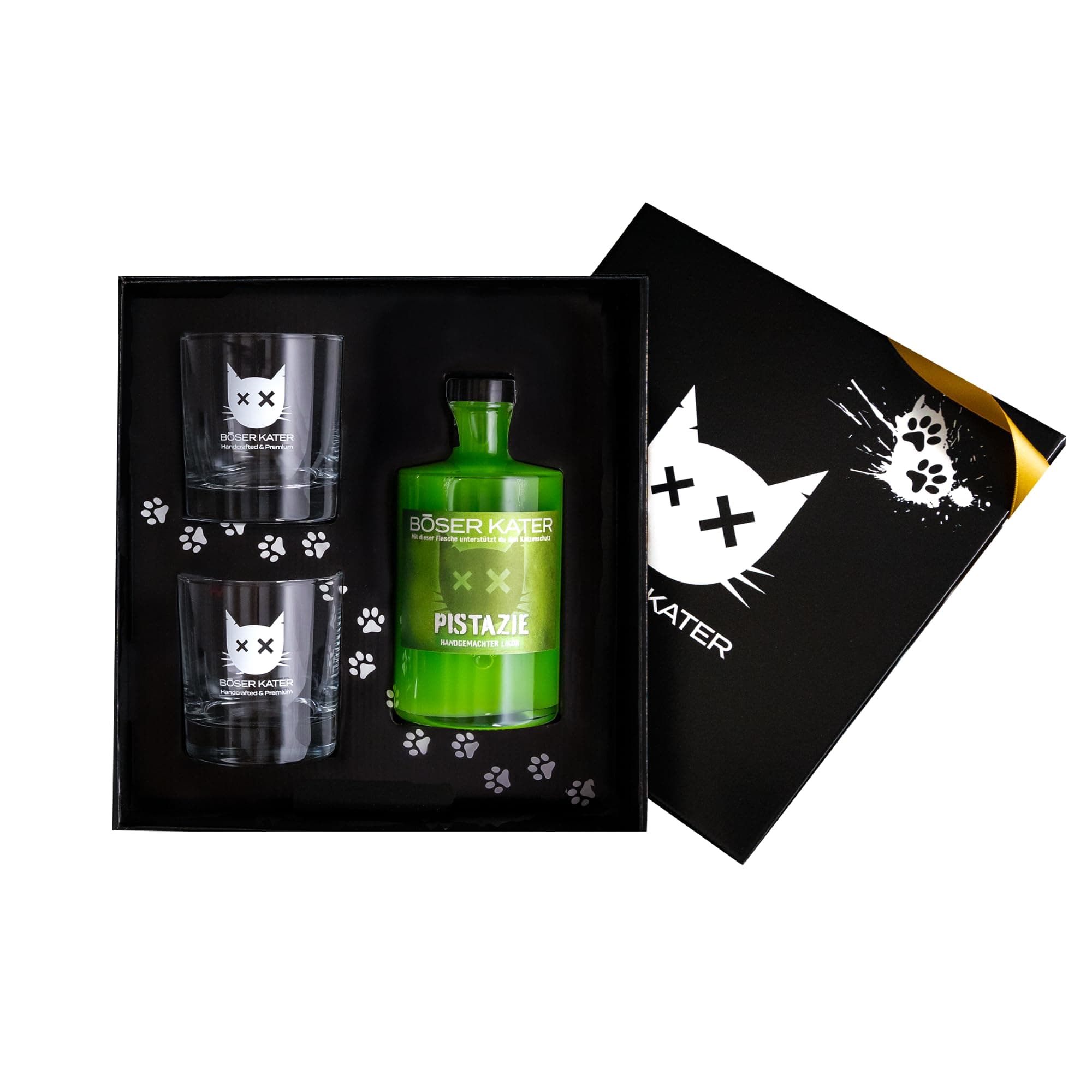 BÖSER KATER Pistazien Likör Geschenkset 🎁 | Cremiger Pistacchio Geschmack 💚 | Vegan & Handgemacht | 0,5l 20% Vol.