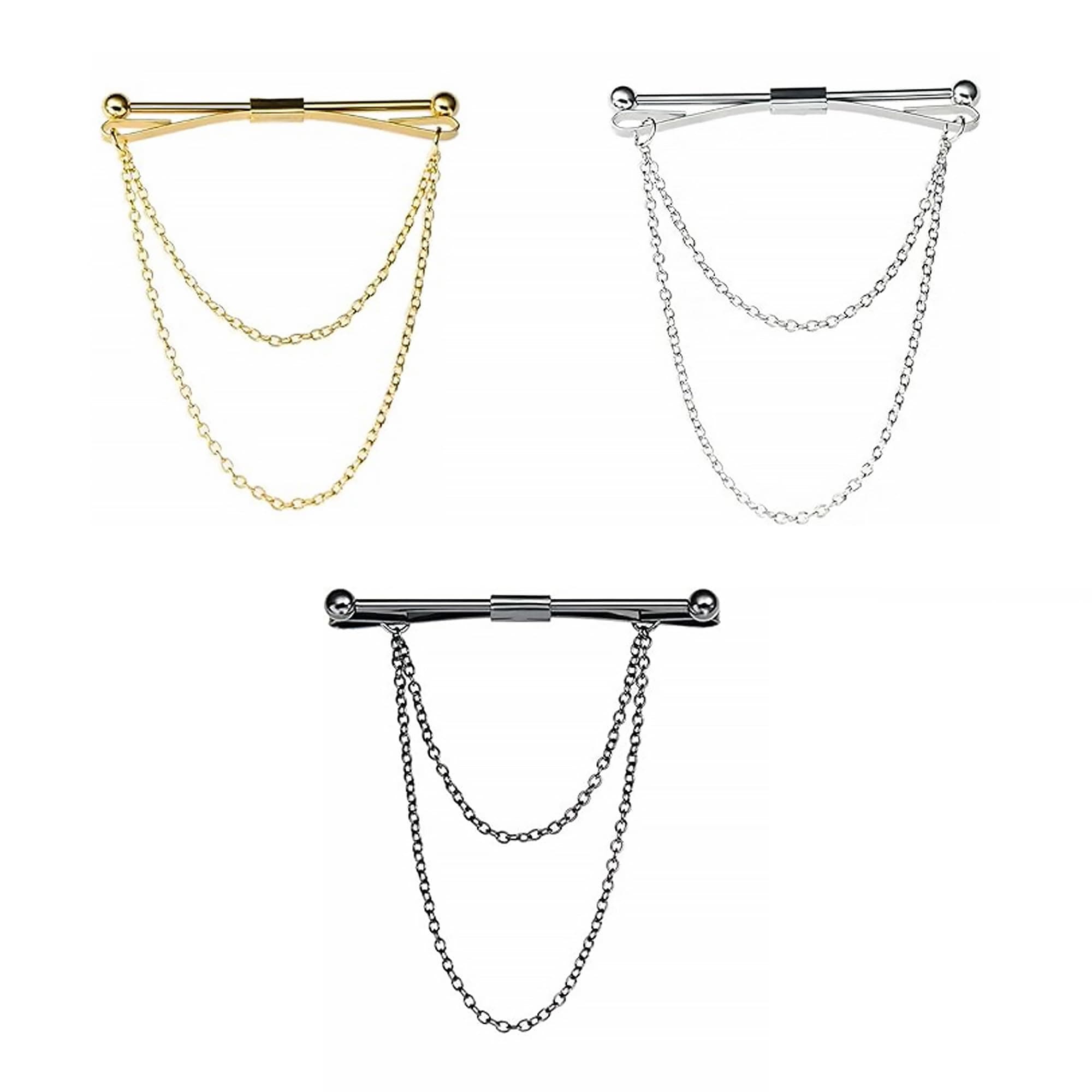 Angebot: 3 Stück Krawattennadel Metall Kragen Bar Pins