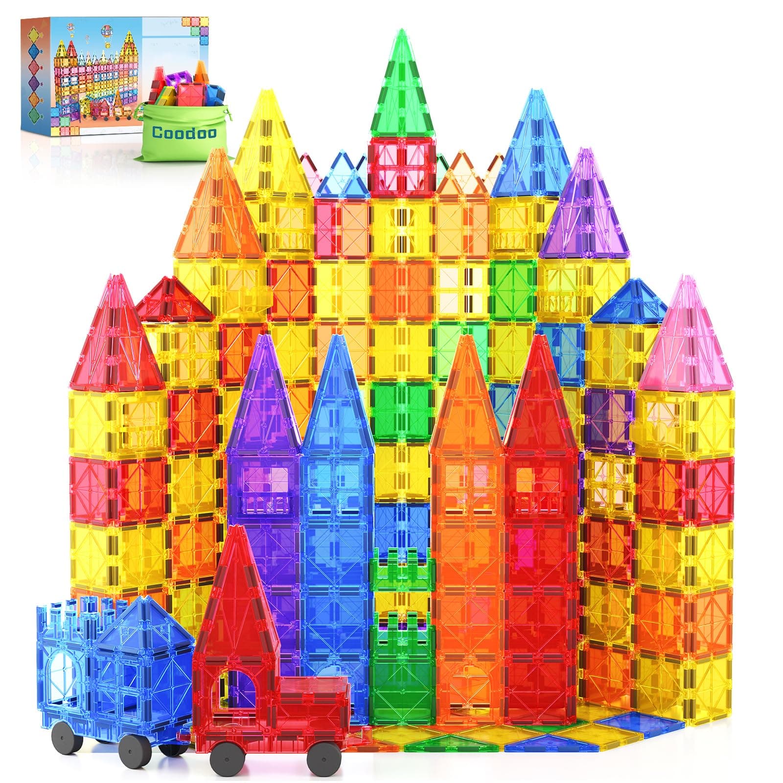 🧲🚗 100 Magnetische Fliesen STEM Bauspielzeug mit 2 Autos für Kinder 🏰🎁