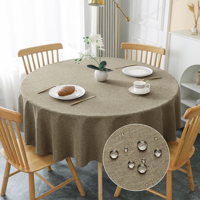 AooHome Tischdecke Rund Φ160cm, Kaffee Braun Leinen-Optik Tischdecken Abwaschbar 🌿